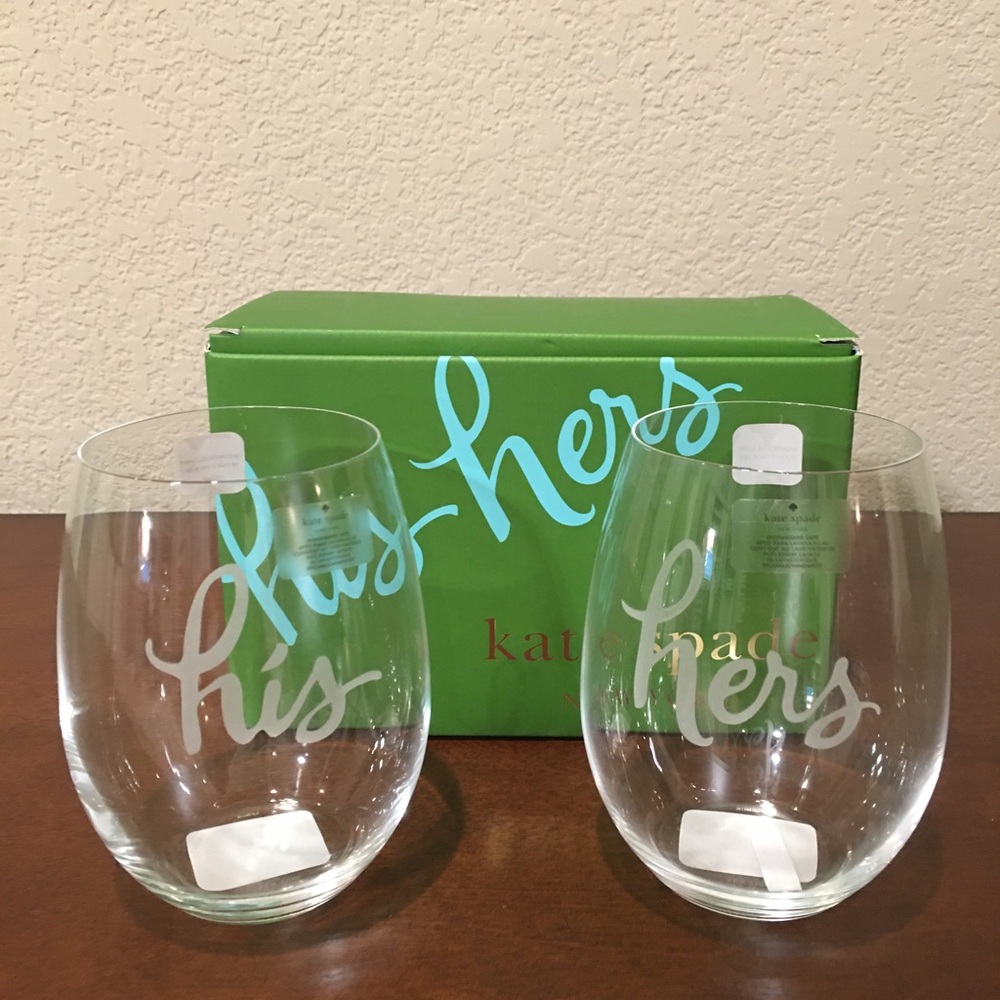 NEW - “KATE SPADE NEW YORK” TWO OF A KIND HIS & HERS STEMLESS RED WINE GLASSES